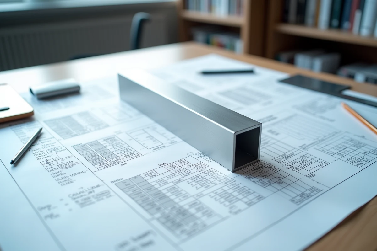 Table de calcul structurel avec tubes aluminium rectangulaires et plans de dimensionnement