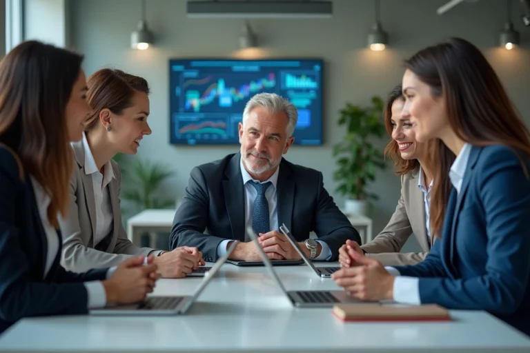 Groupe de professionnels collaborant dans une salle moderne