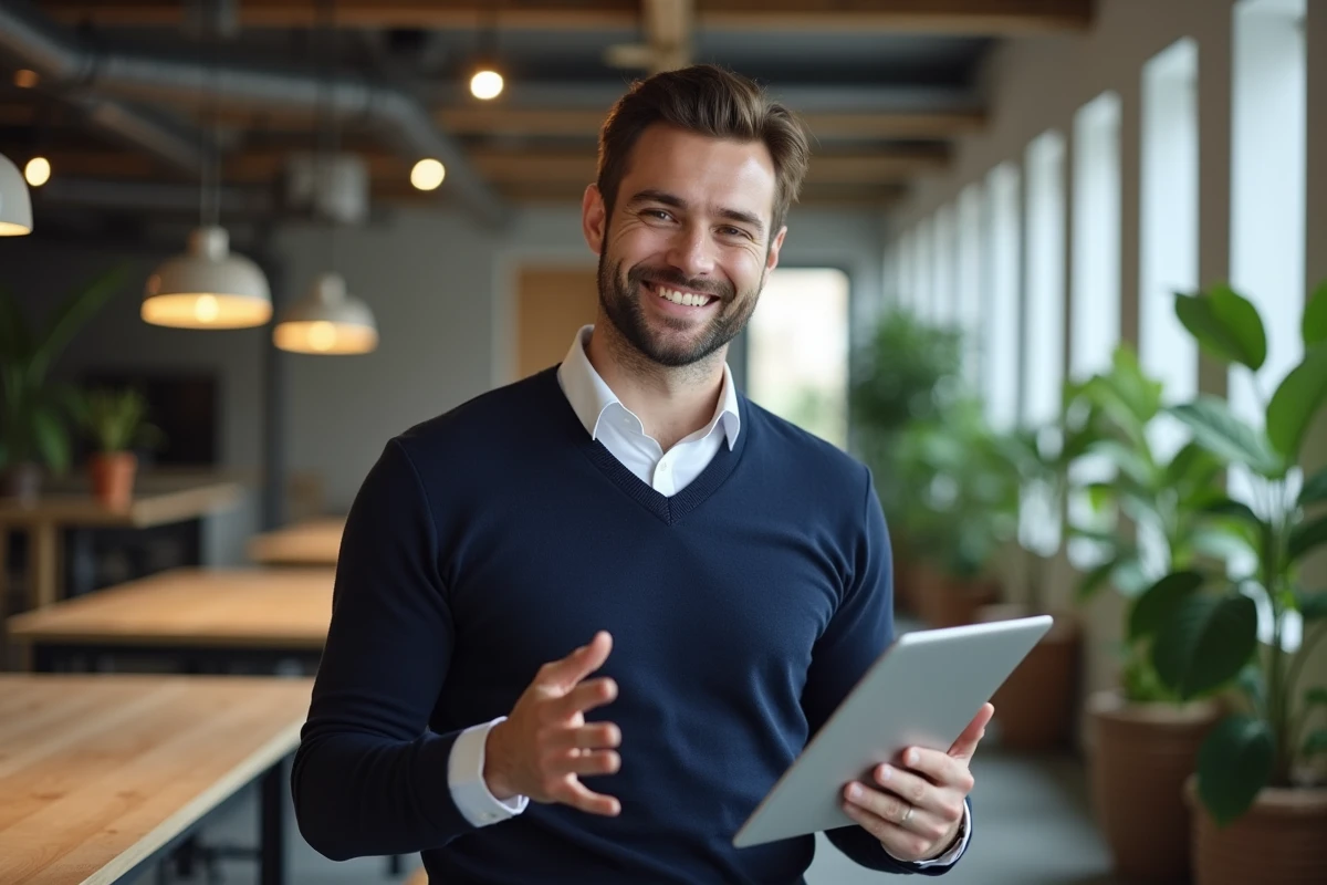 Homme professionnel expliquant la carte du site Belle et Élégante